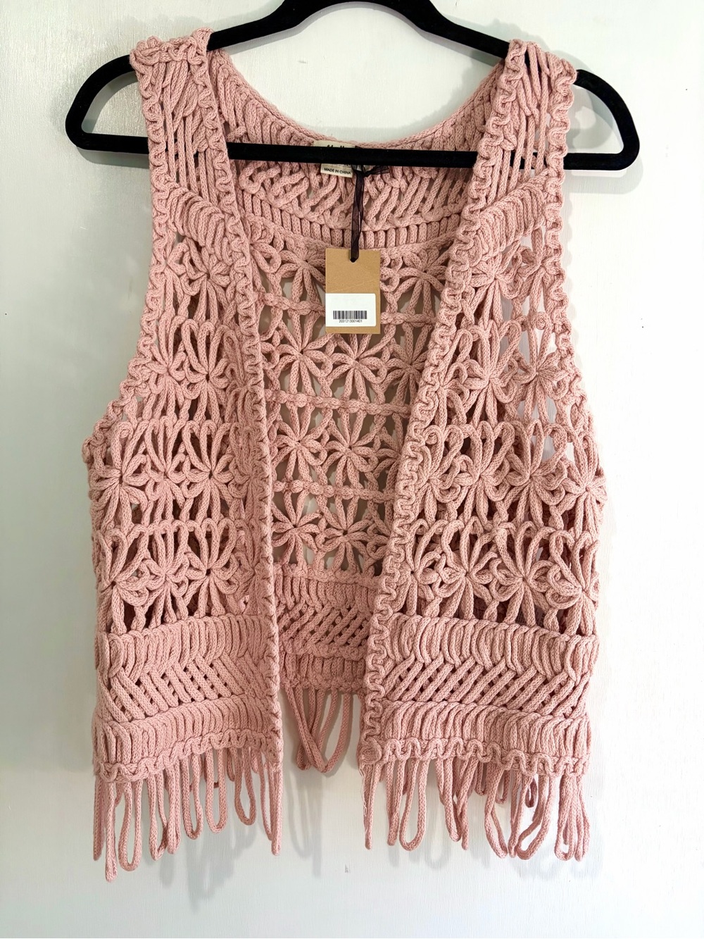 NWT Crochet Floral Fringe Vest